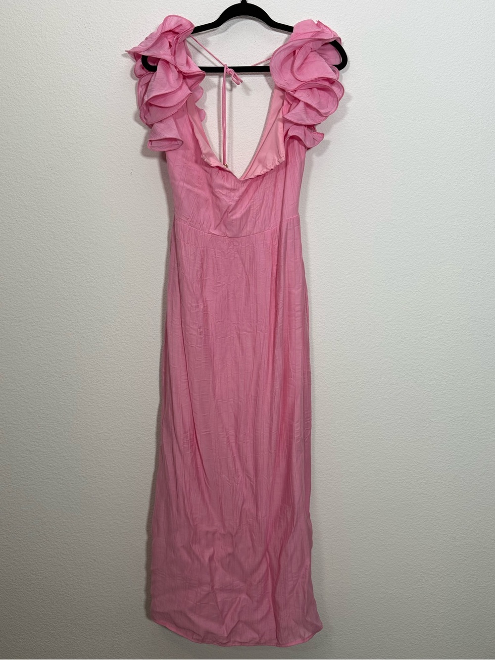 Selfie Leslie Pink Ruffle Maxi Dress Romantic Barbiecore Cottagecore Garden NWT
